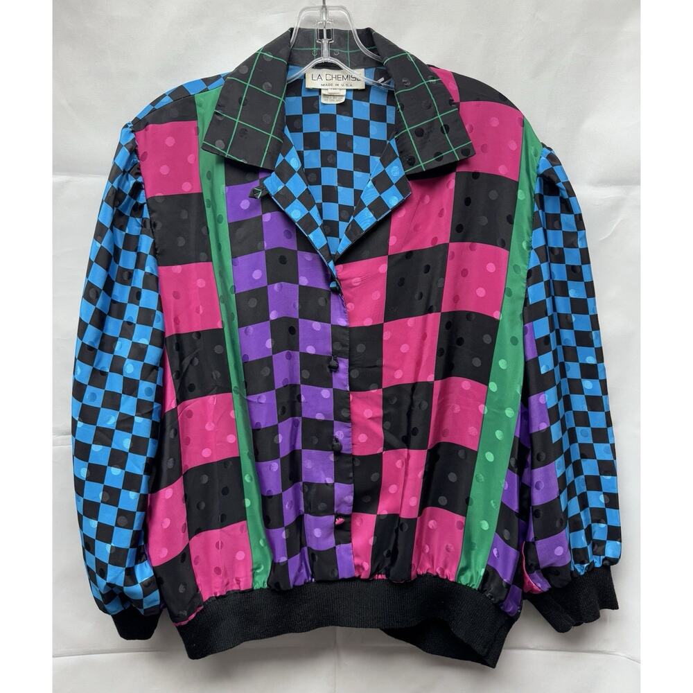 Vtg La Chemise Colorful 80s 90s Shirt Button Up Collar Long Sleeve Sz 12